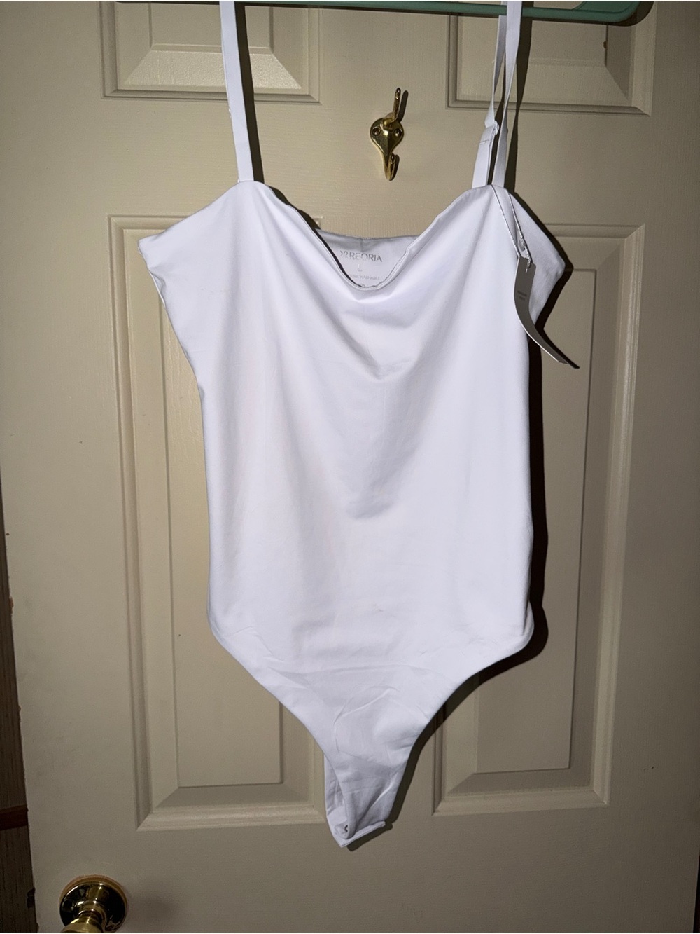 ReoRia White women's One-Piece Bodysuit - Scoop Neck